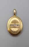 Large Antique Victorian English 15K 15CT Solid Gold Old Cut Diamond Oval Locket, 0.50 CTW, Circa 1880s