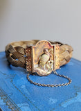 14K Victorian Aesthetic Movement Bird and Nature Scene Mesh Bracelet. Circa 1880, Gift for Her