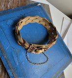 14K Victorian Aesthetic Movement Bird and Nature Scene Mesh Bracelet. Circa 1880, Gift for Her