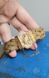 14K Victorian Aesthetic Movement Bird and Nature Scene Mesh Bracelet. Circa 1880, Gift for Her