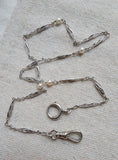Antique French Edwardian Platinum Pearl Watch Fob Chain Choker Necklace, Gift for Her