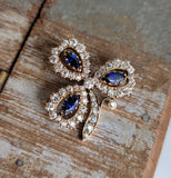 Antique 14K Gold GIA Cambodia No Heat Sapphire Old Mine Old European Cut Diamond Clover Flower Floral Brooch Pendant