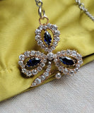 Antique 14K Gold GIA Cambodia No Heat Sapphire Old Mine Old European Cut Diamond Clover Flower Floral Brooch Pendant