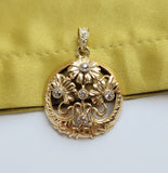 Antique 18K Floral Old Cut Diamond Charm Pendant, Gift for Her