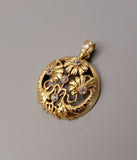 Antique 18K Floral Old Cut Diamond Charm Pendant, Gift for Her