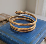 Antique Portuguese 19.2K High Karat Gold Diamond Snake Coil Bracelet, Gift for Her
