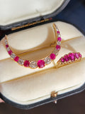 Antique 14K Gold GIA Burma Burmese No Heat Ruby Old Mine Cut Diamond Crescent Brooch