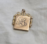 Antique 10K Solid Gold Old Cut Diamond Starburst Square Shape Watch Fob Locket, Monogram AG, Gift for Her