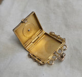 Antique 10K Solid Gold Old Cut Diamond Starburst Square Shape Watch Fob Locket, Monogram AG, Gift for Her