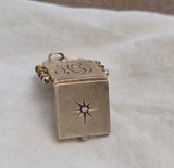 Antique 10K Solid Gold Old Cut Diamond Starburst Square Shape Watch Fob Locket, Monogram AG, Gift for Her