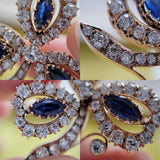 Antique 14K Gold GIA Cambodia No Heat Sapphire Old Mine Old European Cut Diamond Clover Flower Floral Brooch Pendant