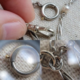 Antique French Edwardian Platinum Pearl Watch Fob Chain Choker Necklace, Gift for Her