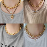 Vintage 18K Yellow Gold Textured Oval Link Chain Choker Statement Necklace