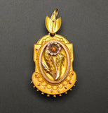 Antique Victorian Etruscan Revival 14K Solid Gold Floral Metal Work Bell Shape Locket, Circa 1880s