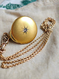 Antique 10K Solid Gold Rose Cut Diamond Starburst Round Shape Photo Locket, Monogram BGA, Gift for Her