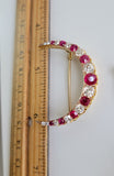 Antique 14K Gold GIA Burma Burmese No Heat Ruby Old Mine Cut Diamond Crescent Brooch