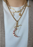 Antique 14K Gold GIA Burma Burmese No Heat Ruby Old Mine Cut Diamond Crescent Brooch
