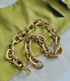 Vintage 18K Yellow Gold Textured Oval Link Chain Choker Statement Necklace