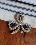 Antique 14K Gold GIA Cambodia No Heat Sapphire Old Mine Old European Cut Diamond Clover Flower Floral Brooch Pendant