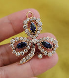 Antique 14K Gold GIA Cambodia No Heat Sapphire Old Mine Old European Cut Diamond Clover Flower Floral Brooch Pendant