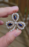 Antique 14K Gold GIA Cambodia No Heat Sapphire Old Mine Old European Cut Diamond Clover Flower Floral Brooch Pendant