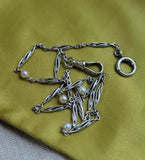 Antique French Edwardian Platinum Pearl Watch Fob Chain Choker Necklace, Gift for Her