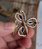 Antique 14K Gold GIA Cambodia No Heat Sapphire Old Mine Old European Cut Diamond Clover Flower Floral Brooch Pendant