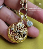 Antique 18K Floral Old Cut Diamond Charm Pendant, Gift for Her