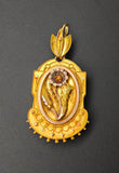 Antique Victorian Etruscan Revival 14K Solid Gold Floral Metal Work Bell Shape Locket, Circa 1880s