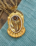 Antique Victorian Etruscan Revival 14K Solid Gold Floral Metal Work Bell Shape Locket, Circa 1880s