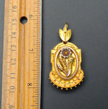 Antique Victorian Etruscan Revival 14K Solid Gold Floral Metal Work Bell Shape Locket, Circa 1880s