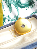 Antique 10K Solid Gold Rose Cut Diamond Starburst Round Shape Photo Locket, Monogram BGA, Gift for Her
