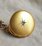 Antique 10K Solid Gold Rose Cut Diamond Starburst Round Shape Photo Locket, Monogram BGA, Gift for Her