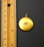 Antique 10K Solid Gold Rose Cut Diamond Starburst Round Shape Photo Locket, Monogram BGA, Gift for Her