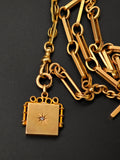 Antique 10K Solid Gold Old Cut Diamond Starburst Square Shape Watch Fob Locket, Monogram AG, Gift for Her