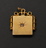 Antique 10K Solid Gold Old Cut Diamond Starburst Square Shape Watch Fob Locket, Monogram AG, Gift for Her