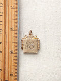 Antique 10K Solid Gold Old Cut Diamond Starburst Square Shape Watch Fob Locket, Monogram AG, Gift for Her