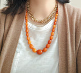 Antique Art Deco Baltic Butterscotch Egg Yolk Amber Bead Graduated Layering Necklace, 24 Inches, Gift for Her