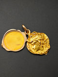 Antique Art Nouveau 18K Gold Repousse Locket Necklace: Gibson Girl, 1911