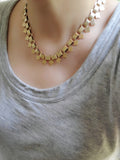 Antique Victorian Gold Overlay Sterling Silver Interlocking Flat Link Fringe Book Chain Necklace, Collar Locket Chain,  Statement Necklace