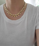 Antique Victorian Gold Overlay Sterling Silver Interlocking Flat Link Fringe Book Chain Necklace, Collar Locket Chain,  Statement Necklace