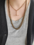 Antique 10K Solid Rose Gold Curb Link Watch Chain with T-bar, 16.25 Inches, Choker Necklace, Watch Fob Locket Chain