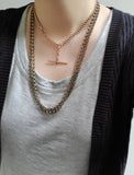 Antique 10K Solid Rose Gold Curb Link Watch Chain with T-bar, 16.25 Inches, Choker Necklace, Watch Fob Locket Chain