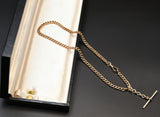 Antique 10K Solid Rose Gold Curb Link Watch Chain with T-bar, 16.25 Inches, Choker Necklace, Watch Fob Locket Chain