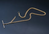 Antique 10K Solid Rose Gold Curb Link Watch Chain with T-bar, 16.25 Inches, Choker Necklace, Watch Fob Locket Chain