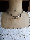 Antique English Sterling Silver Long Short Paper Clip Trombone link Albert Pocket Watch Chain, 16 Inches, Choker Necklace