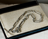 Antique English Sterling Silver Long Short Paper Clip Trombone link Albert Pocket Watch Chain, 16 Inches, Choker Necklace