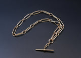 Antique English 15K Long Short Paper Clip Trombone link Albert Pocket Watch Chain, 16.25 Inches, Choker Necklace