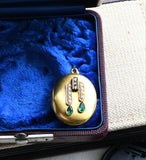 Antique Victorian European 15K Solid Gold Emerald Rose Cut Diamond Seed Pearl Oval Photo Locket,  Circa 1880