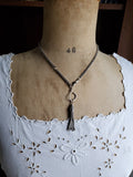 Antique Victorian Sterling Silver Rolo Link Watch Chain with Oversized Shepherd Hook and Tassel Pendant
